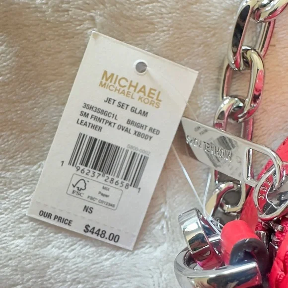 MICHAEL KORS Jet Set Glam Oval Crossbody Bag Small Bright Red NWT